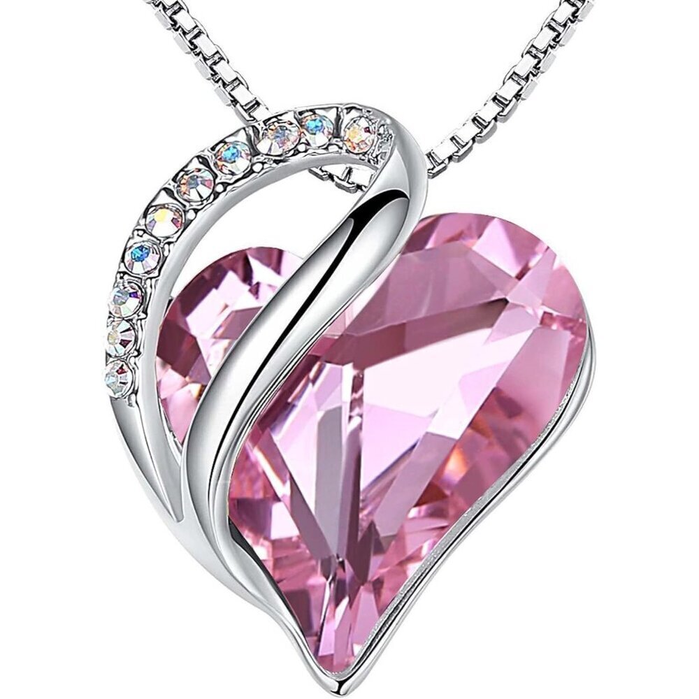 Infinity Love Birthstone Heart Pendant Quartz Pink Necklace Women Mom Silver